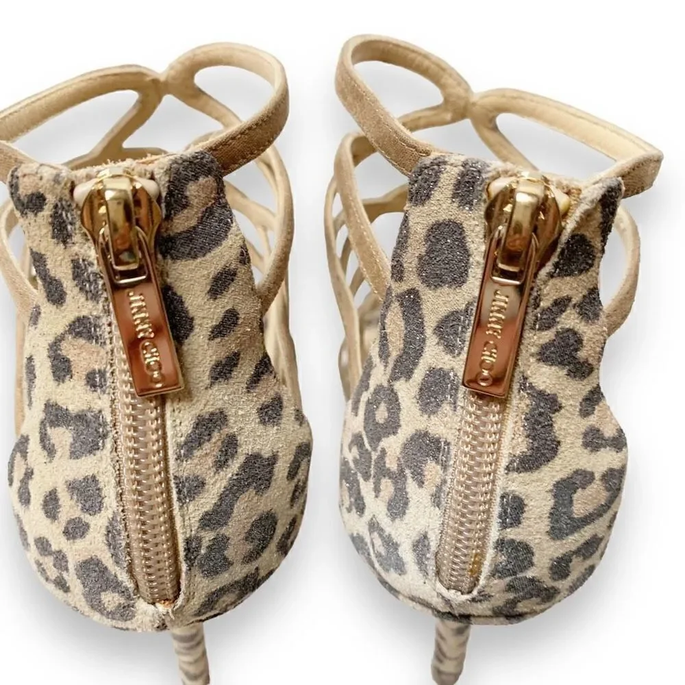 Jimmy Choo Fiesta Leopard-Print Caged Sandal, Nude Metallic Shimmer Women’s - 36